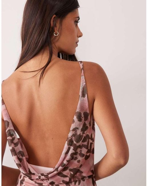 Miss Selfridge Pink Cowl Neck Mini Dress With Asymmetric Hem