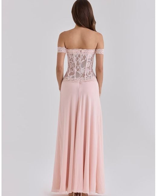House Of Cb Pink Nerina Lace + Georgette Corset Maxi Dress