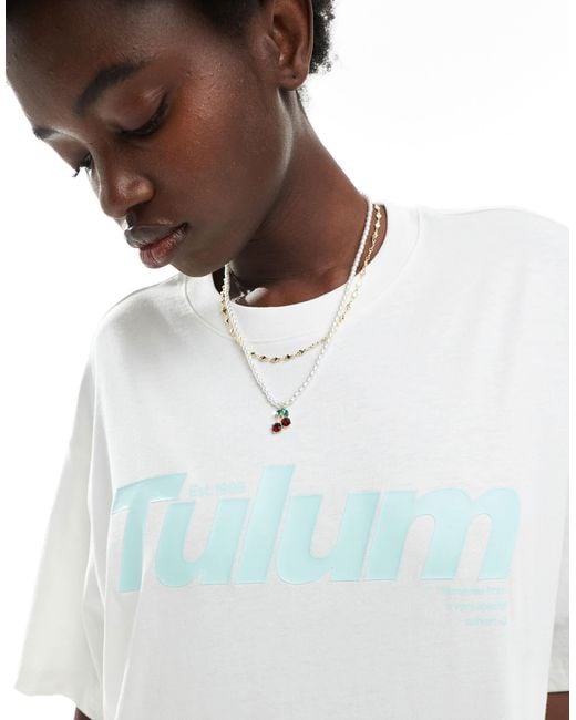 Bershka White Lotus Print Oversized T-Shirt