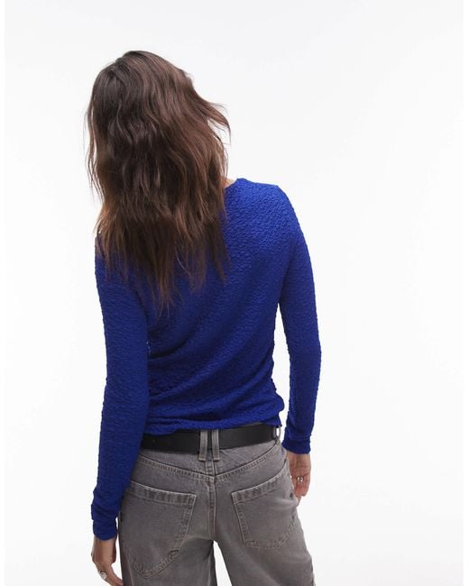 & Other Stories Blue Smocked Jersey Fitted Top With Long Sleeves