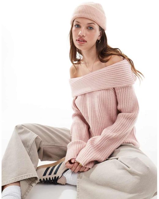 New Look Pink Ribbed Bardot Jumper