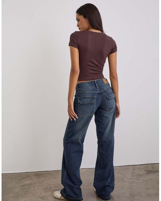 Motel Blue Low Rise Relaxed Cargo Jeans