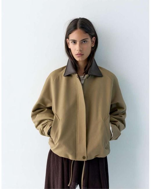 Pull&Bear Natural Jacket With Leather Effect Collar
