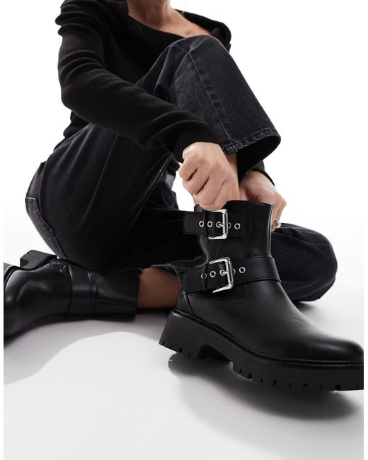 London rebel - keely - bottines larges style motard avec boucles London Rebel en coloris Black