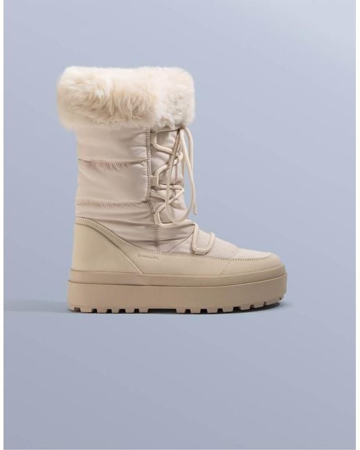 Oysho Blue Lace-Up Après-Ski Boot With Fur Collar