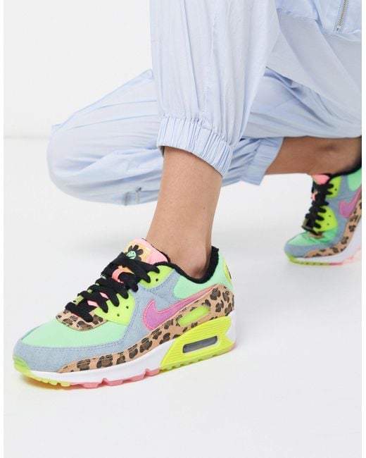 Nike Air Max 90 - Neon Sneakers Met Luipaardprint in het Multicolor