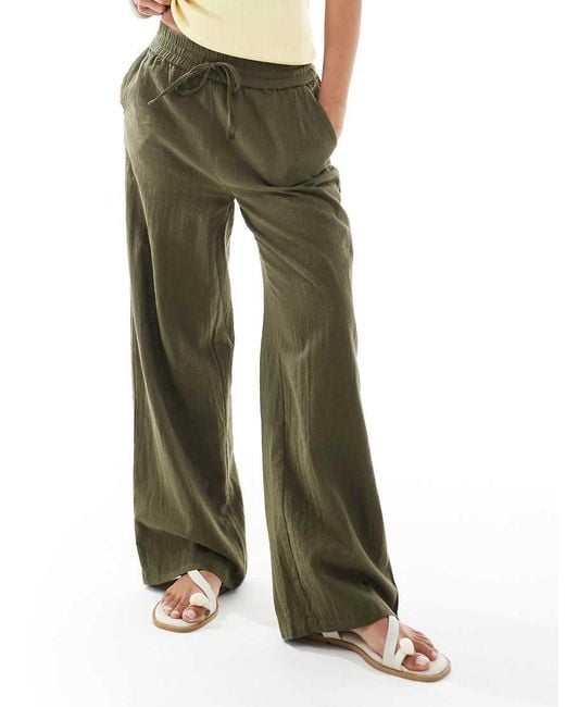 Only Petite Broek Met Linnenlook En Wijde Pijpen in het Green