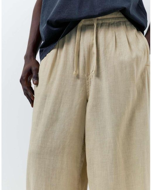 Pull&Bear Blue Linen Blend Trousers for men