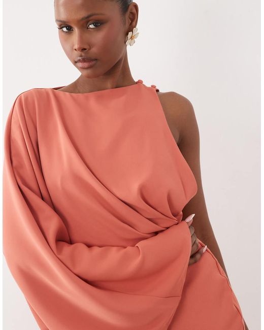 ASOS White One Shoulder Drape Back Column Maxi Dress