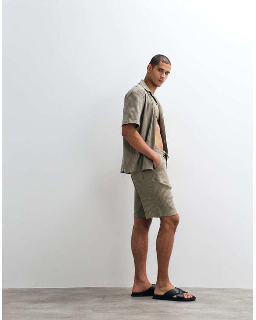 SELECTED Green Ribbed Shorts for men
