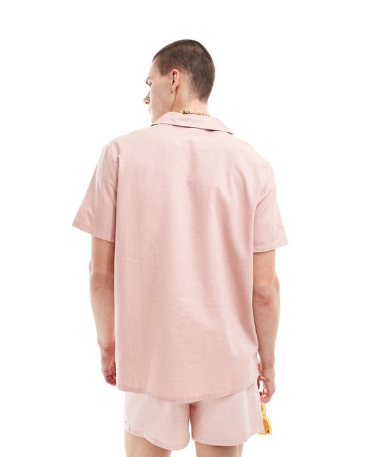 ASOS Pink Relaxed Linen Blend Shirt With Deep Revere Collar for men
