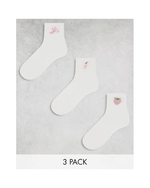 Monki White 3 Pack Ankle Socks