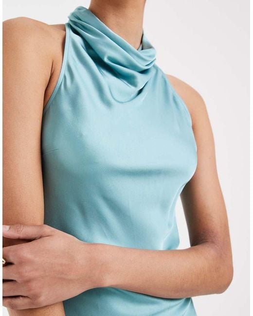 & Other Stories Blue High Neck Sleeveless Satin Maxi Dress
