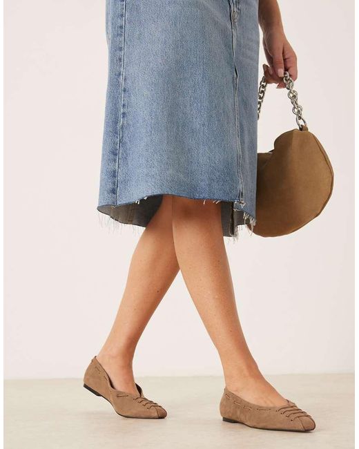 ASOS Brown Lachlan Eyelet Detail Chisel Toe Ballet Flats