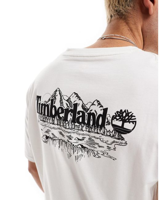 Exclusivité asos - - t-shirt oversize avec grand imprimé montagne au dos - cassé Timberland pour homme en coloris White