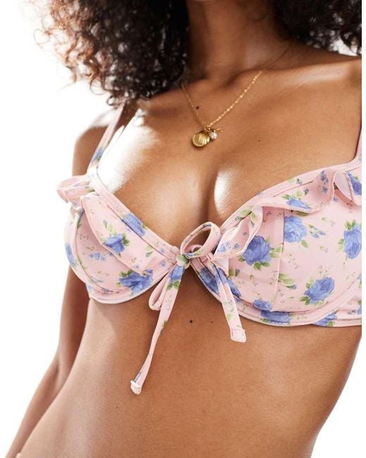 Miss Selfridge Multicolor Frill Tie Front Underwire Bikini Top