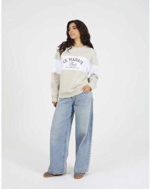 Brave Soul White Contrast Stripe Panel Crew Neck Sweatshirt