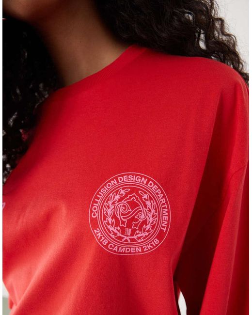 Collusion Red Oversized Logo Graphic Tee