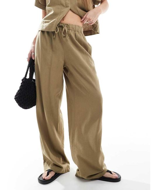 ONLY Natural Linen Mix Pull On Trousers Co-ord