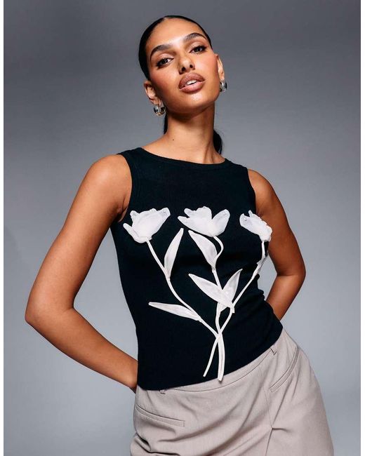 River Island Blue Knitted Floral Applique Vest