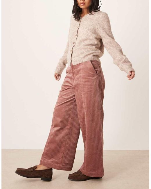 ASOS Pink Asos Design Petite Cord Wide Leg Ankle Grazer Trousers