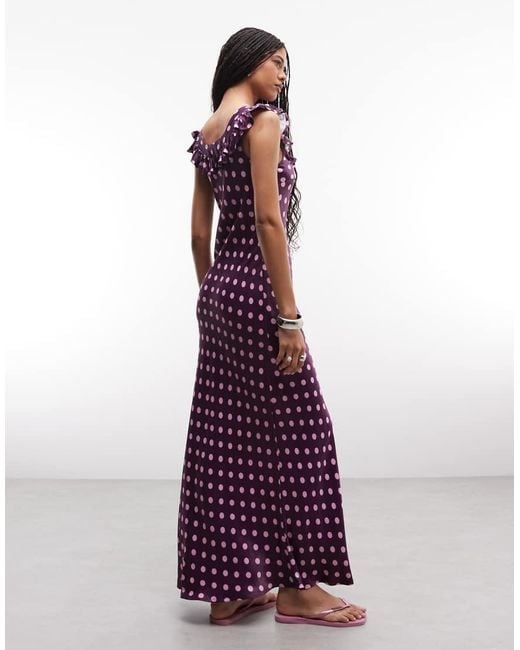 Reclaimed Vintage Purple Maxi Satin Tea Dress With Frill Neck