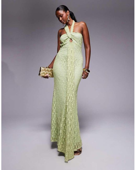 ASOS Green Halter With Cross Front Detail Maxi Dress