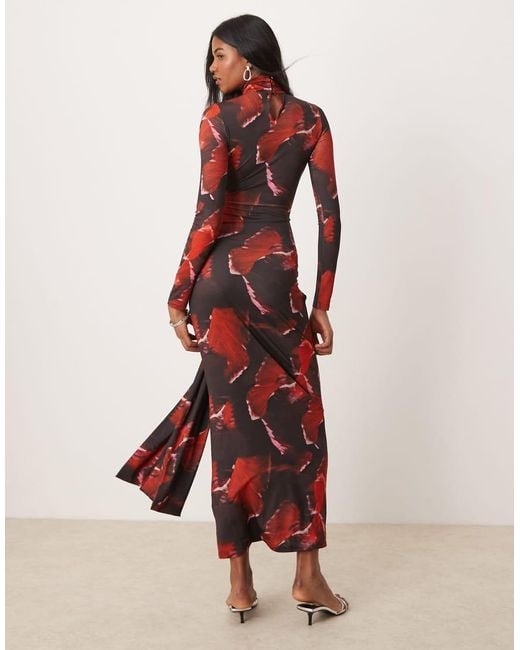 Pretty Lavish Red Tie Waist Roll Neck Maxi Dress
