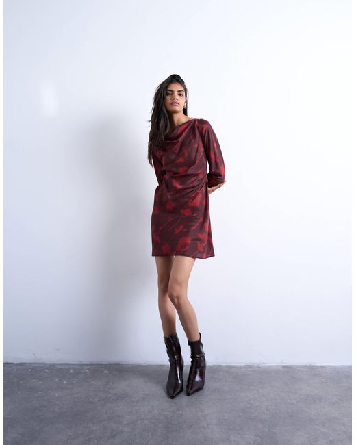 TOPSHOP Purple Drape Neck Mini Dress