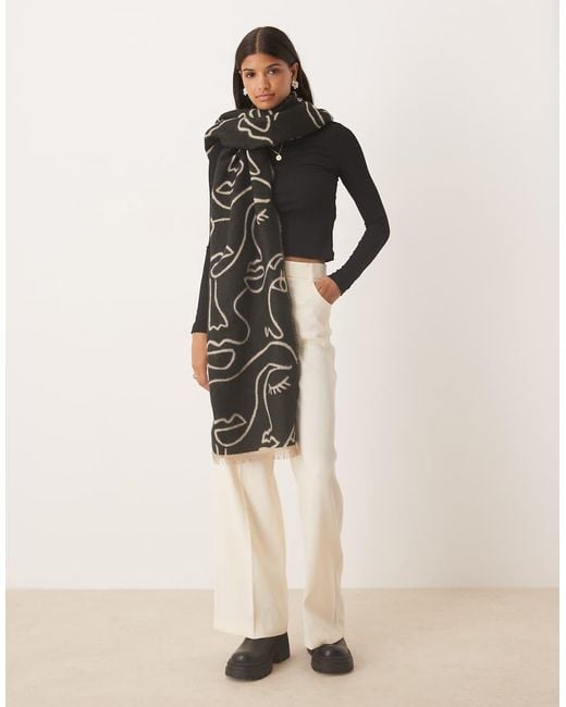 ASOS Geweven Jacquard Sjaal Met Abstract Gezicht in het Natural