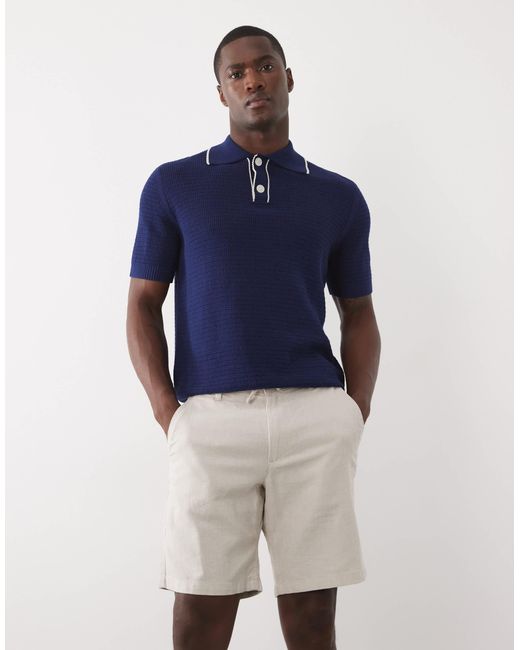 SELECTED Blue Linen Blend Drawstring Shorts for men