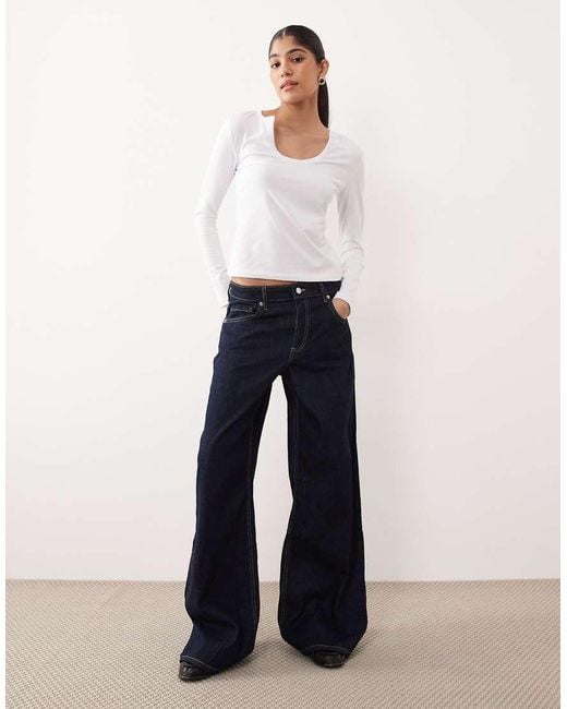 ASOS White Wide Scoop Notch Neck Mini Rib Top