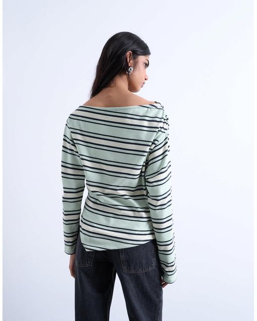 Top manches longues asymétrique en jersey à rayures TOPSHOP en coloris White