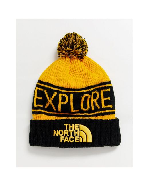 The North Face S Retro Tnf Pom Beanie Yellow/black One Size  display picture 2