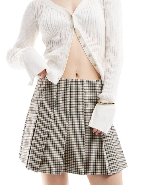 Stradivarius Natural Tailored Pleated Mini Skirt