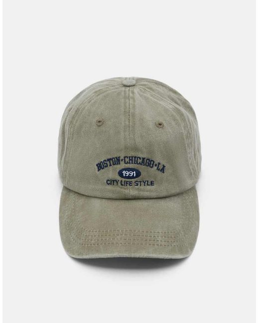 Pull&Bear Gray Embroidered Boston Cap