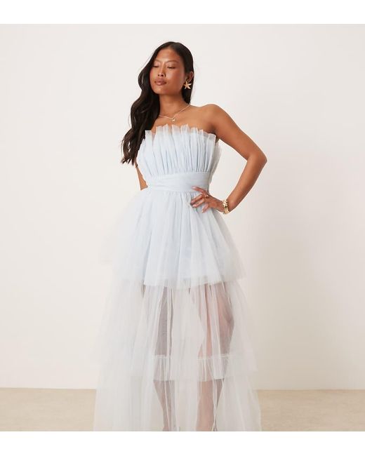 LACE & BEADS White Bandeau Tulle Maxi Dress