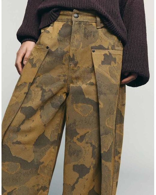 Bershka Green Printed Balloon Trousers