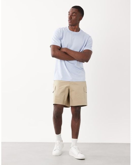 Mango Blue Performance Striped Crew Neck T-shirt for men