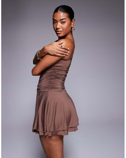 Princess Polly Cami Mini Jurk Met Ruches in het Brown