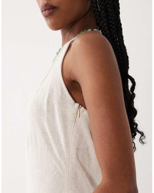 ASOS White Linen Blend Halter Seam Detail Midi Dress