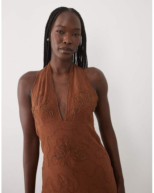 Mango Natural Teen Embellished Halterneck Mini Dress