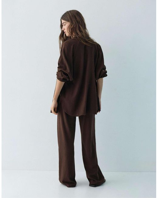 Pull&Bear Brown – langärmliges hemd aus leinenmix