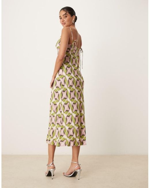 Mango Natural V-neck Retro Geometric Print Straight Fit Maxi Dress