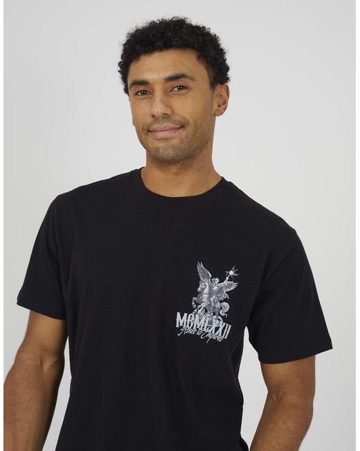 Brave Soul Blue Cotton Relaxed Fit Graphic T-Shirt for men