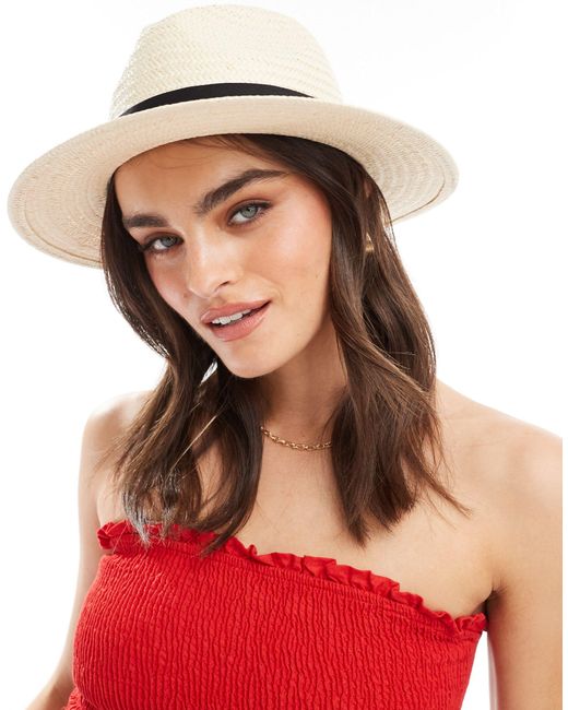 Mango Red Straw Hat With Black Band