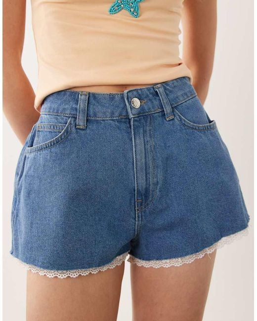 Miss Selfridge Blue Scallop Hem Denim Mom Shorts