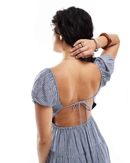 Vestido Largo Azul Pícnic De Estilo Mesonera Y Manga Corta Con Cinturilla Amplia De Hollister de color Blue