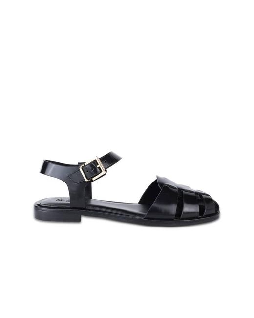 OFF THE HOOK Black Lilly Leather Fisherman Flat Sandals