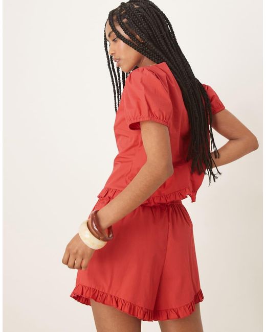 ASOS Red Frill Detail Shorts Co-ord
